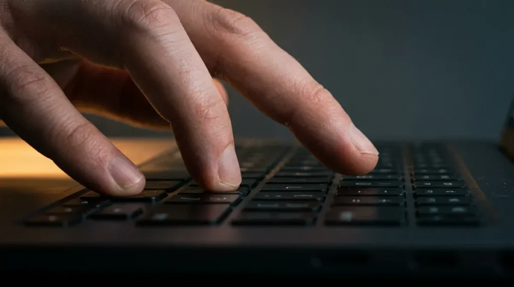 Trois doigts appuient simultanément sur trois touches d'un clavier de portable